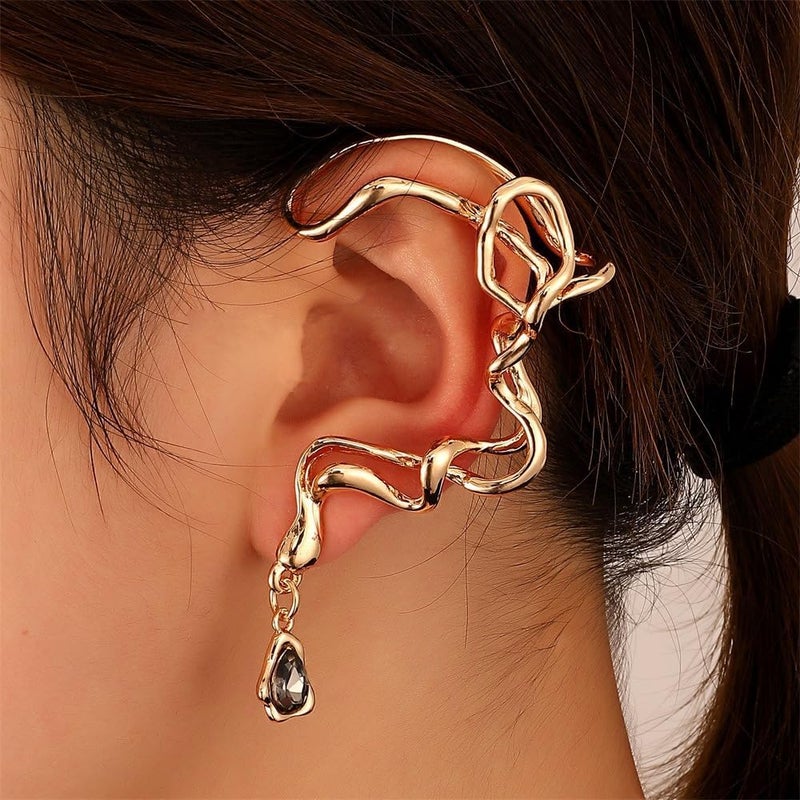 Sdouefos Store Ear Cuff Earrings for Women Trendy Gem Stuff Gifts Christmas Gifts Zircon Ear Cuff Earrings No Piercing Gem Ear Clip Wrap Around Fake Earrings Ear Wrap Crawler CZ Wrap Earrings（Gold） - Image 1